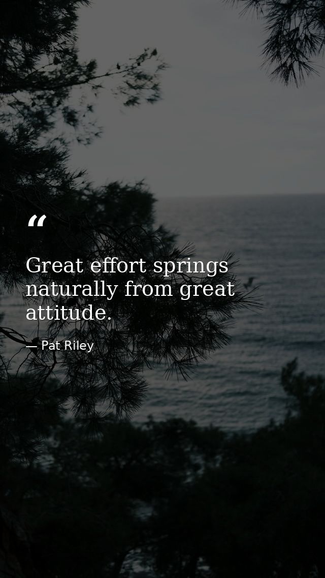 Great effort springs naturally from great attitude. — Pat Riley