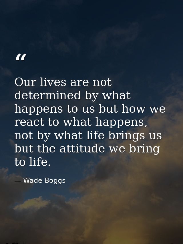Our lives are not determined by what happens to us but how we react to what happens, not by what life brings us but the  — Wade Boggs