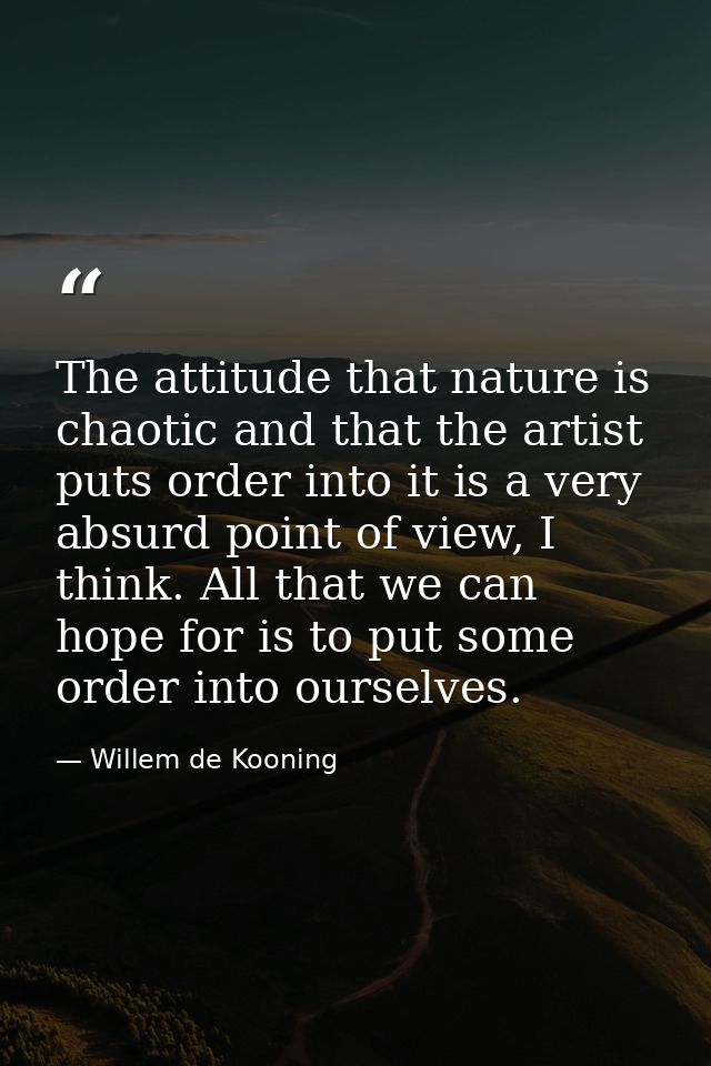 The attitude that nature is chaotic and that the artist puts order into it is a very absurd point of view, I think. All  — Willem de Kooning