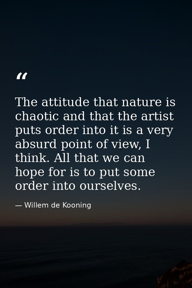 The attitude that nature is chaotic and that the artist puts order into it is a very absurd point of view, I think. All  — Willem de Kooning