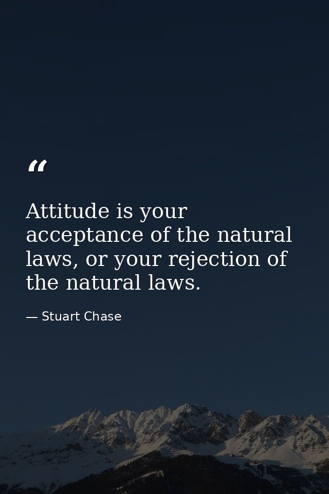 Attitude is your acceptance of the natural laws, or your rejection of the natural laws. — Stuart Chase