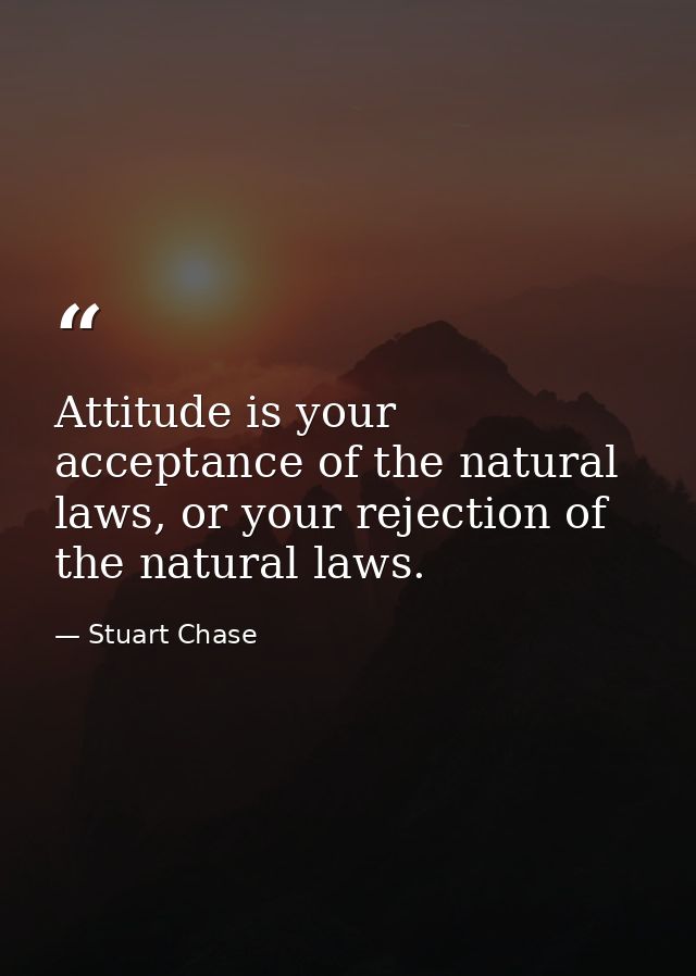 Attitude is your acceptance of the natural laws, or your rejection of the natural laws. — Stuart Chase