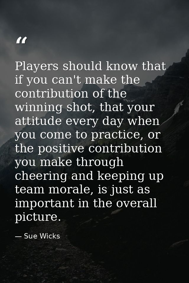 Players should know that if you can't make the contribution of the winning shot, that your attitude every day when you c — Sue Wicks