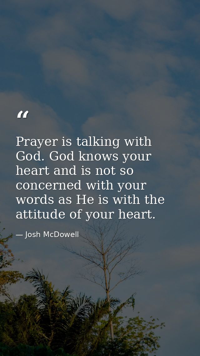 Prayer is talking with God. God knows your heart and is not so concerned with your words as He is with the attitude of y — Josh McDowell