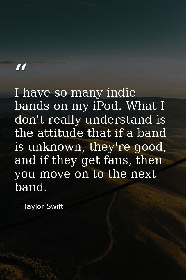 I have so many indie bands on my iPod. What I don't really understand is the attitude that if a band is unknown, they're — Taylor Swift