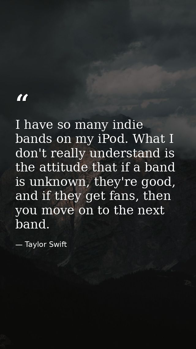 I have so many indie bands on my iPod. What I don't really understand is the attitude that if a band is unknown, they're — Taylor Swift