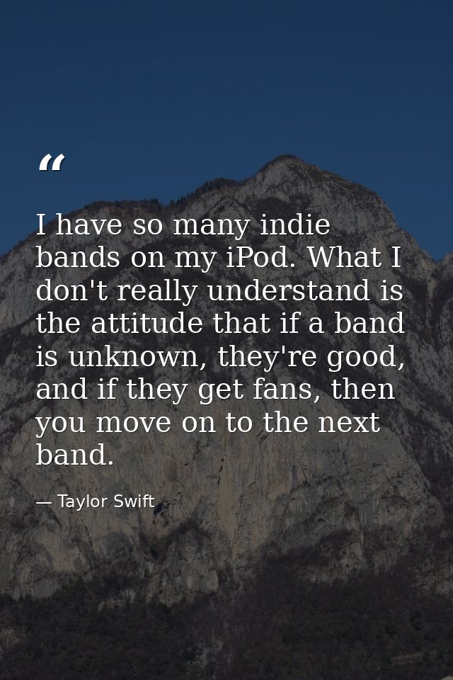 I have so many indie bands on my iPod. What I don't really understand is the attitude that if a band is unknown, they're — Taylor Swift