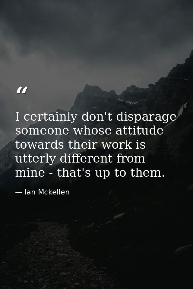 I certainly don't disparage someone whose attitude towards their work is utterly different from mine - that's up to them — Ian Mckellen