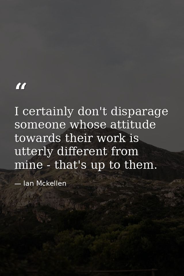 I certainly don't disparage someone whose attitude towards their work is utterly different from mine - that's up to them — Ian Mckellen