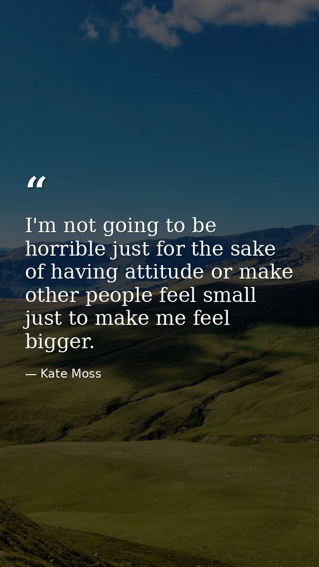 I'm not going to be horrible just for the sake of having attitude or make other people feel small just to make me feel b — Kate Moss