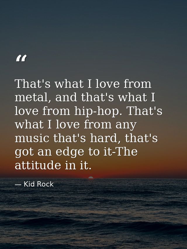 That's what I love from metal, and that's what I love from hip-hop. That's what I love from any music that's hard, that' — Kid Rock