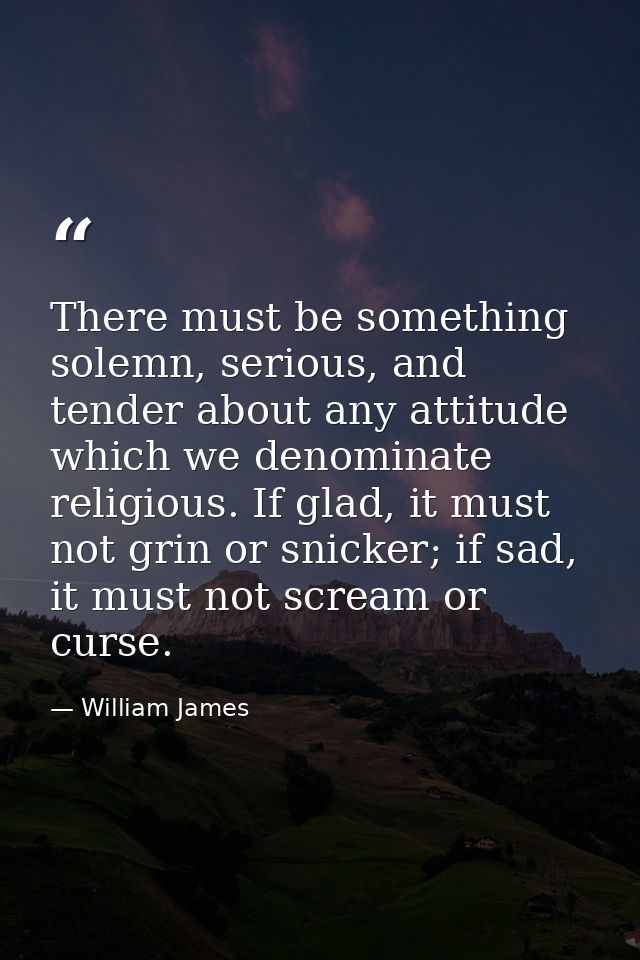 There must be something solemn, serious, and tender about any attitude which we denominate religious. If glad, it must n — William James