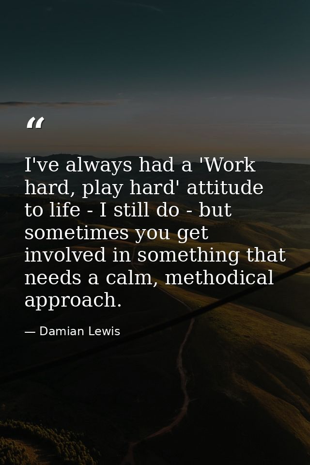 I've always had a 'Work hard, play hard' attitude to life - I still do - but sometimes you get involved in something tha — Damian Lewis
