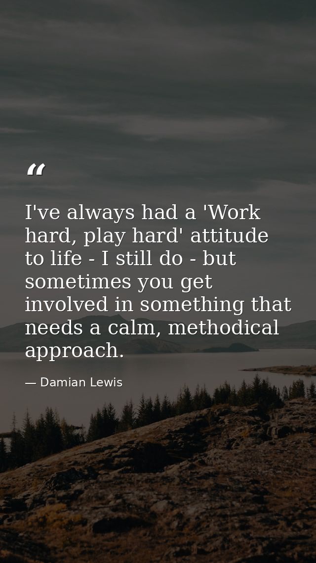 I've always had a 'Work hard, play hard' attitude to life - I still do - but sometimes you get involved in something tha — Damian Lewis