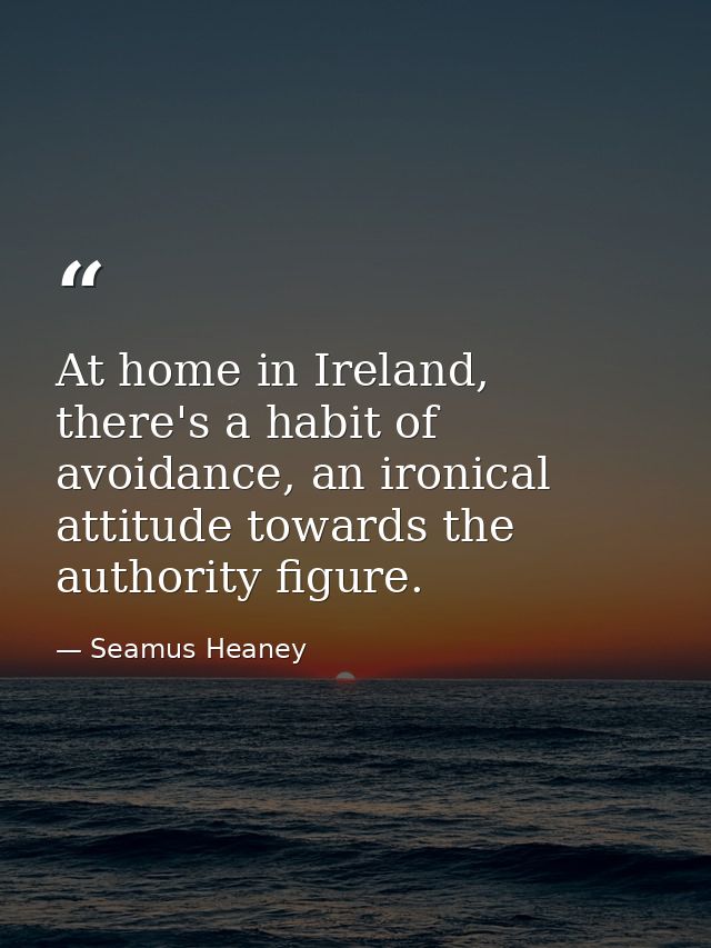 At home in Ireland, there's a habit of avoidance, an ironical attitude towards the authority figure. — Seamus Heaney