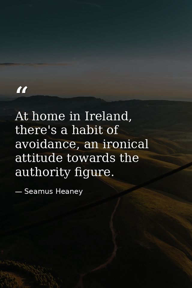 At home in Ireland, there's a habit of avoidance, an ironical attitude towards the authority figure. — Seamus Heaney