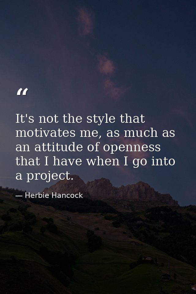 It's not the style that motivates me, as much as an attitude of openness that I have when I go into a project. — Herbie Hancock