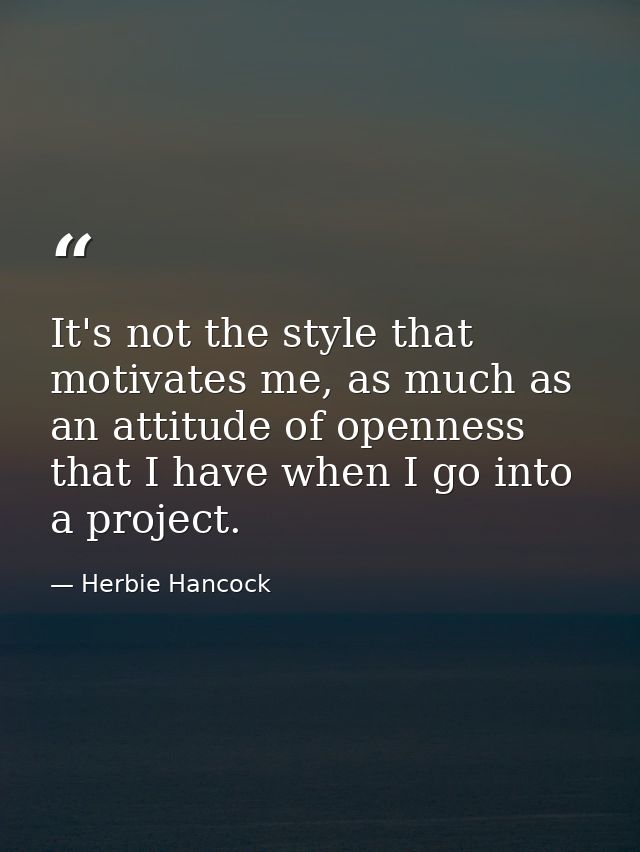 It's not the style that motivates me, as much as an attitude of openness that I have when I go into a project. — Herbie Hancock