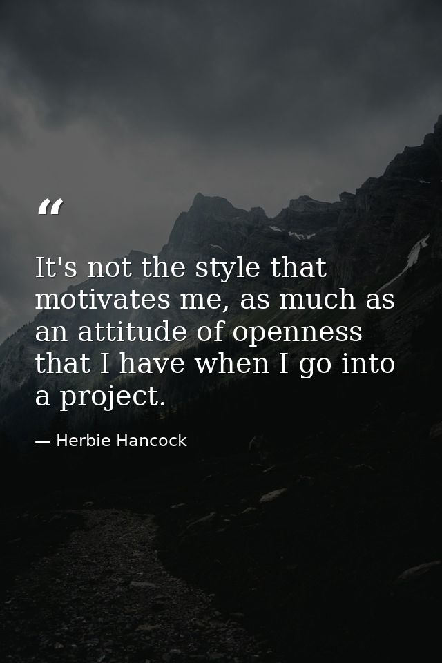 It's not the style that motivates me, as much as an attitude of openness that I have when I go into a project. — Herbie Hancock