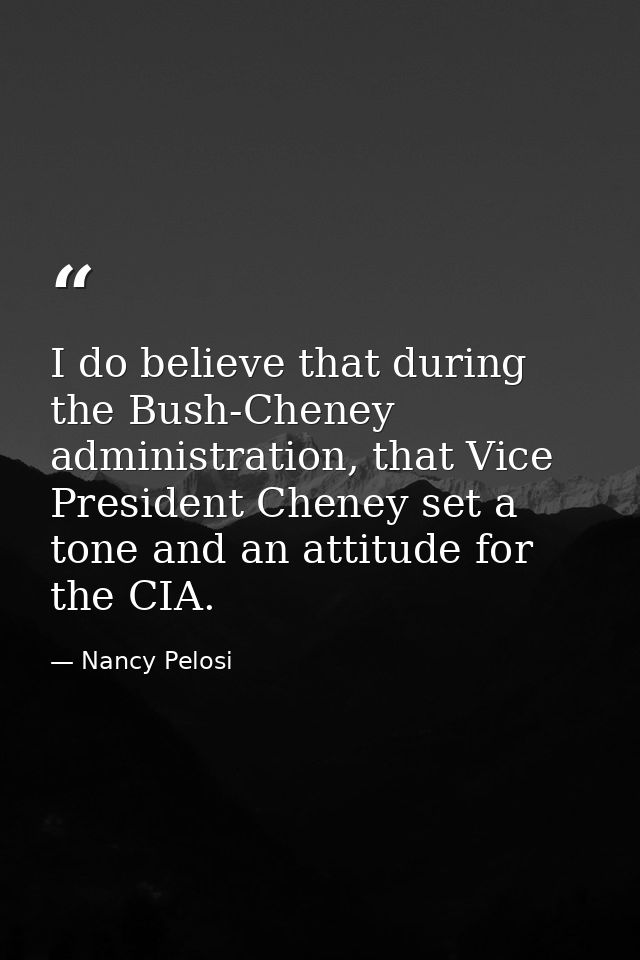 I do believe that during the Bush-Cheney administration, that Vice President Cheney set a tone and an attitude for the C — Nancy Pelosi