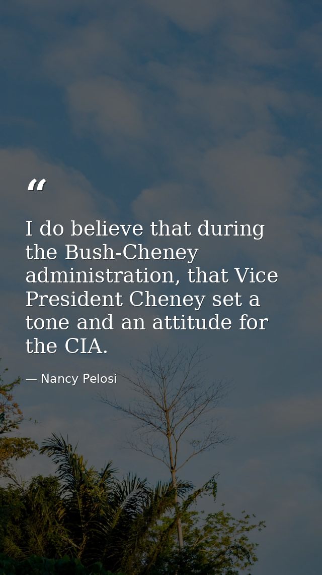 I do believe that during the Bush-Cheney administration, that Vice President Cheney set a tone and an attitude for the C — Nancy Pelosi