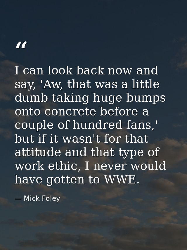 I can look back now and say, 'Aw, that was a little dumb taking huge bumps onto concrete before a couple of hundred fans — Mick Foley