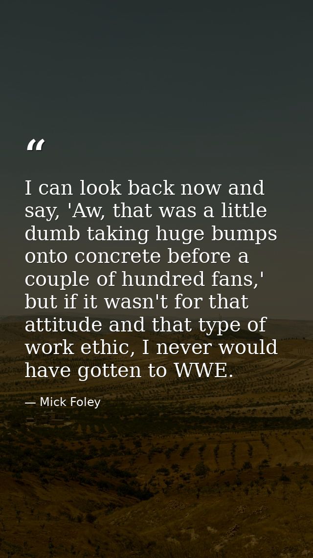 I can look back now and say, 'Aw, that was a little dumb taking huge bumps onto concrete before a couple of hundred fans — Mick Foley