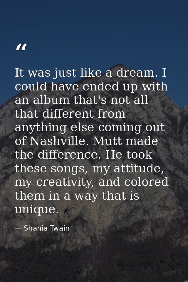 It was just like a dream. I could have ended up with an album that's not all that different from anything else coming ou — Shania Twain