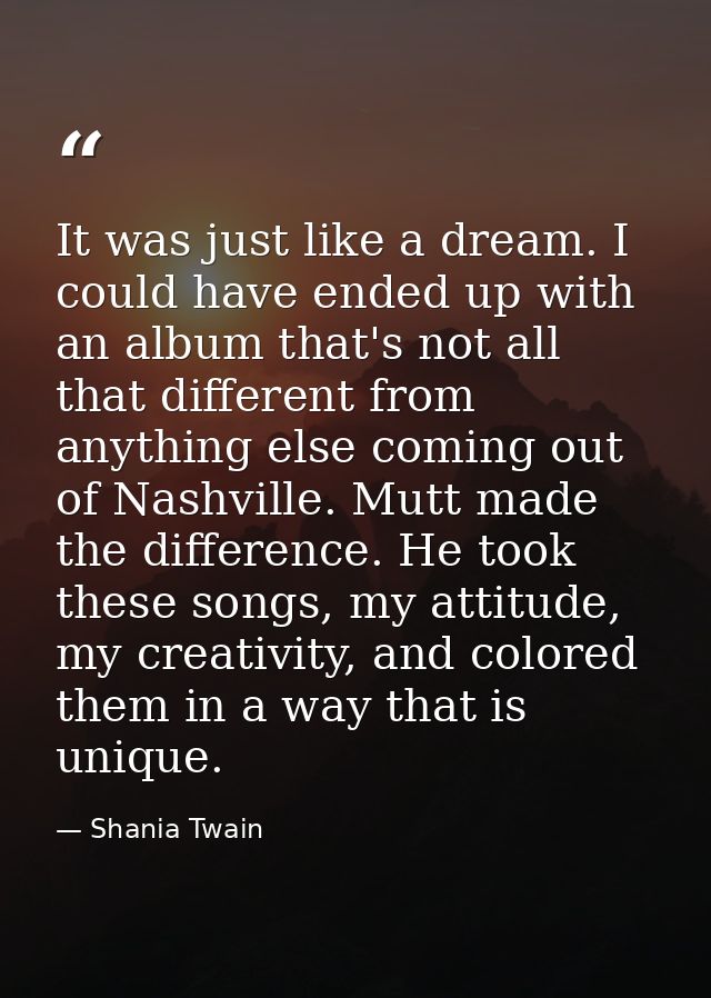 It was just like a dream. I could have ended up with an album that's not all that different from anything else coming ou — Shania Twain