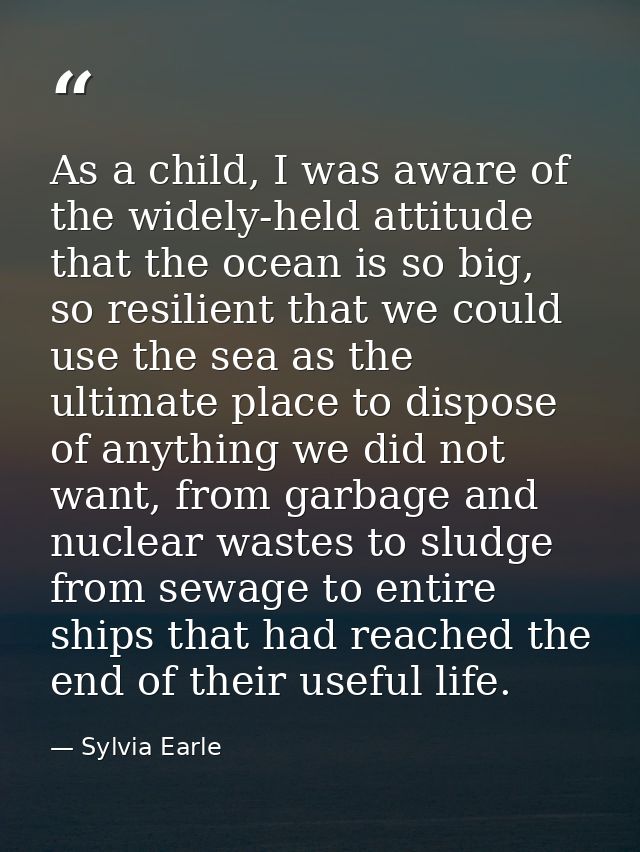 As a child, I was aware of the widely-held attitude that the ocean is so big, so resilient that we could use the sea as  — Sylvia Earle