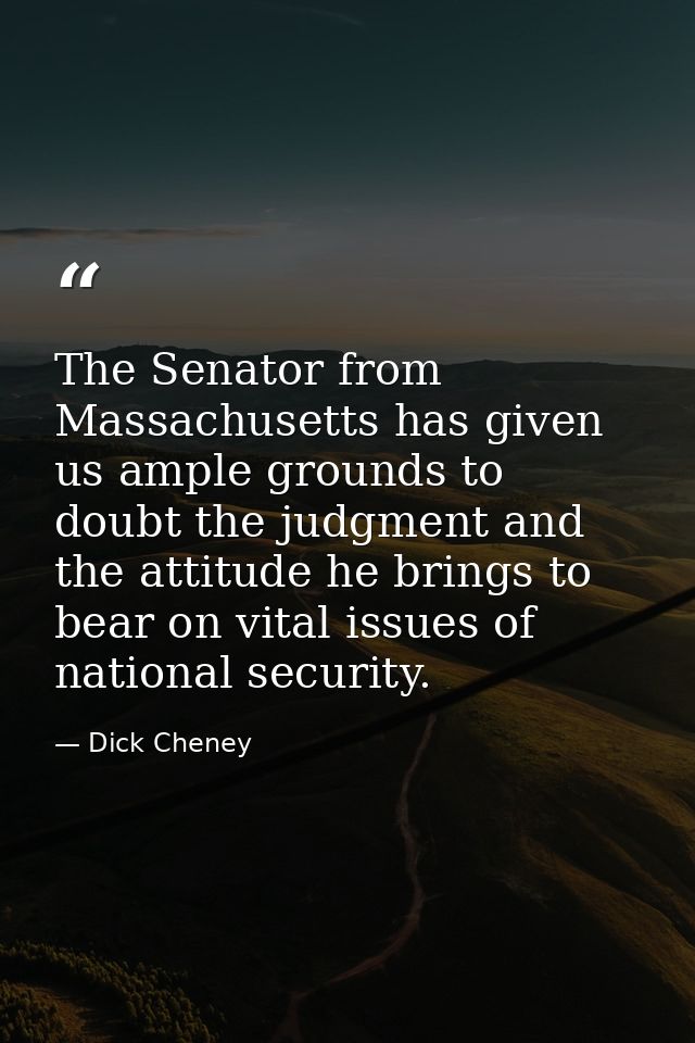 The Senator from Massachusetts has given us ample grounds to doubt the judgment and the attitude he brings to bear on vi — Dick Cheney