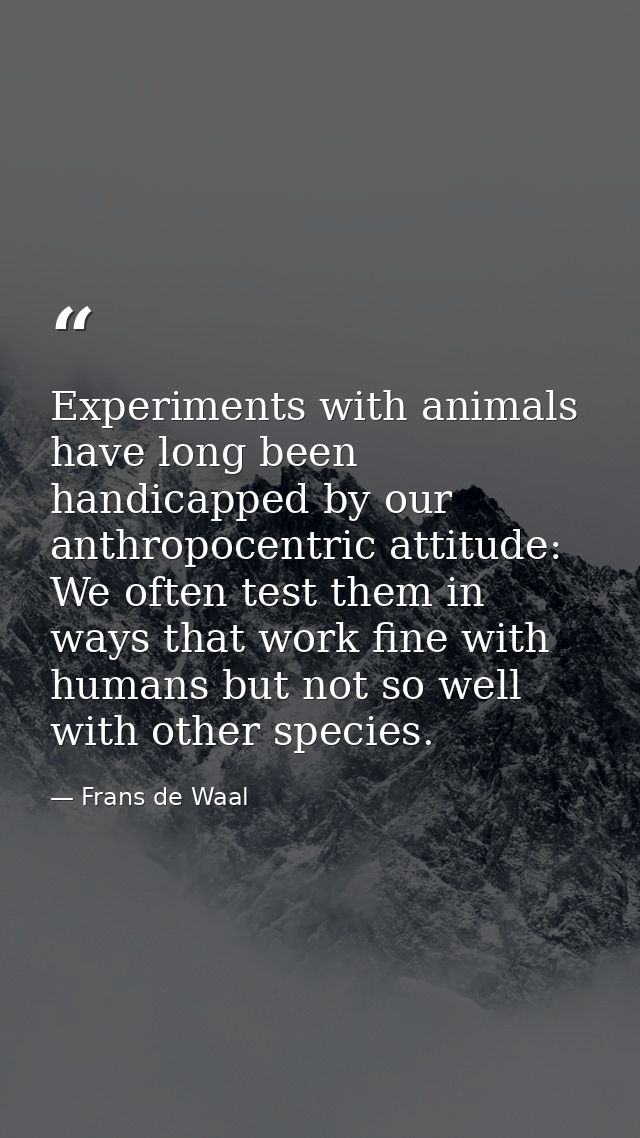 Experiments with animals have long been handicapped by our anthropocentric attitude: We often test them in ways that wor — Frans de Waal