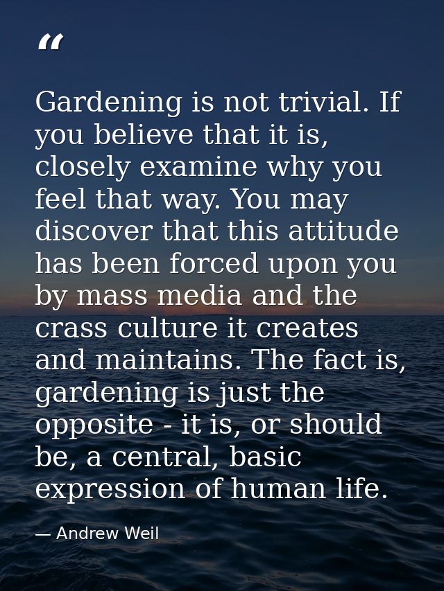 Gardening is not trivial. If you believe that it is, closely examine why you feel that way. You may discover that this a — Andrew Weil
