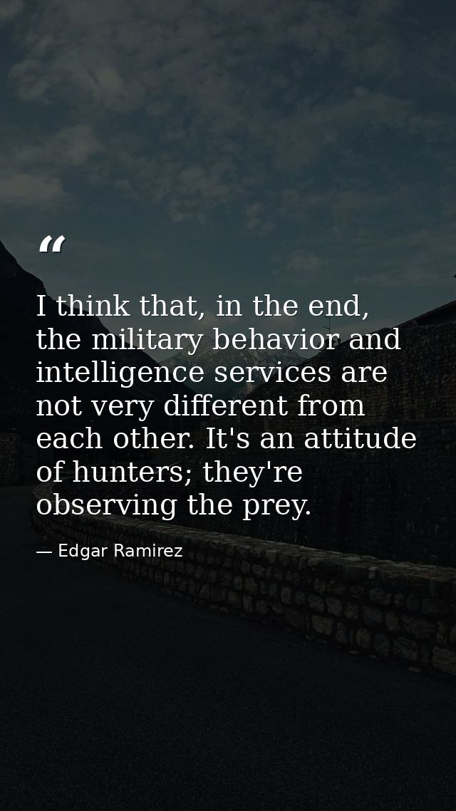 I think that, in the end, the military behavior and intelligence services are not very different from each other. It's a — Edgar Ramirez