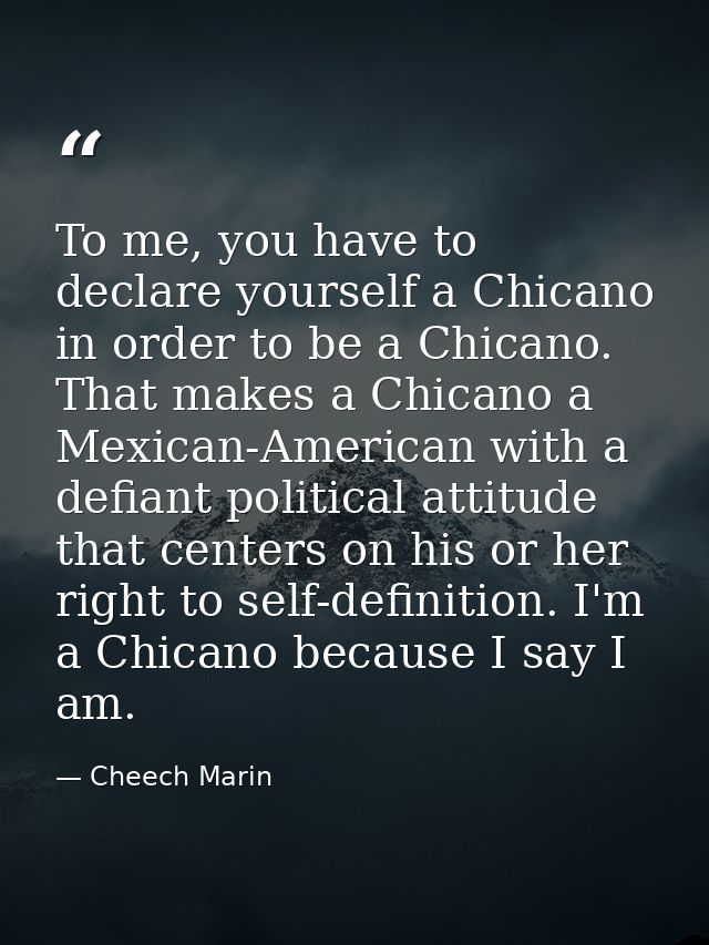 To me, you have to declare yourself a Chicano in order to be a Chicano. That makes a Chicano a Mexican-American with a d — Cheech Marin