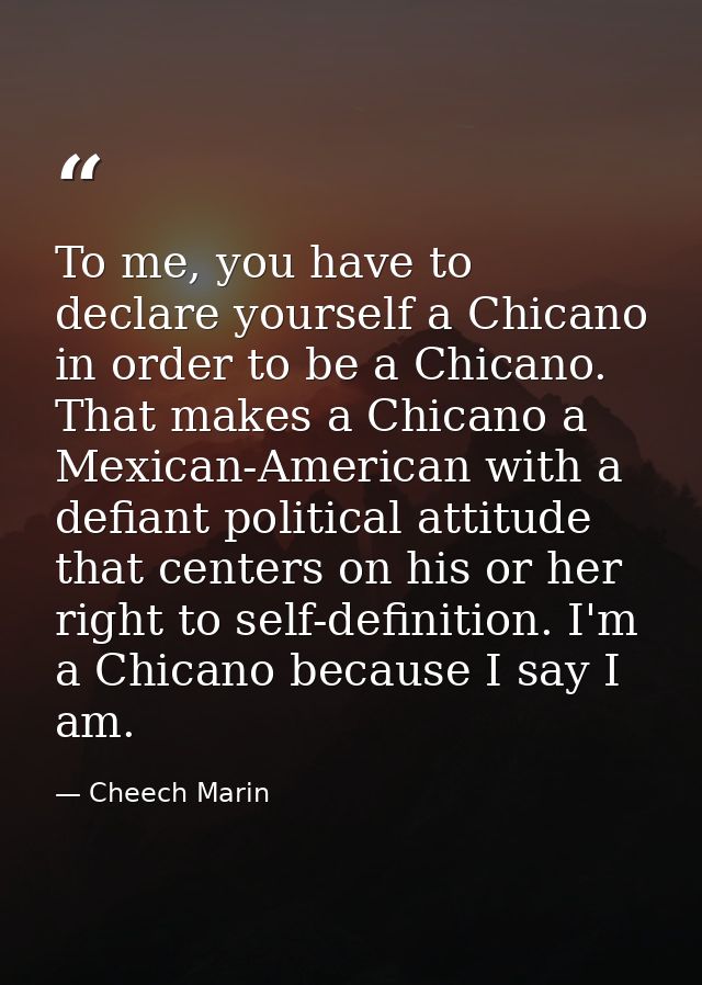 To me, you have to declare yourself a Chicano in order to be a Chicano. That makes a Chicano a Mexican-American with a d — Cheech Marin