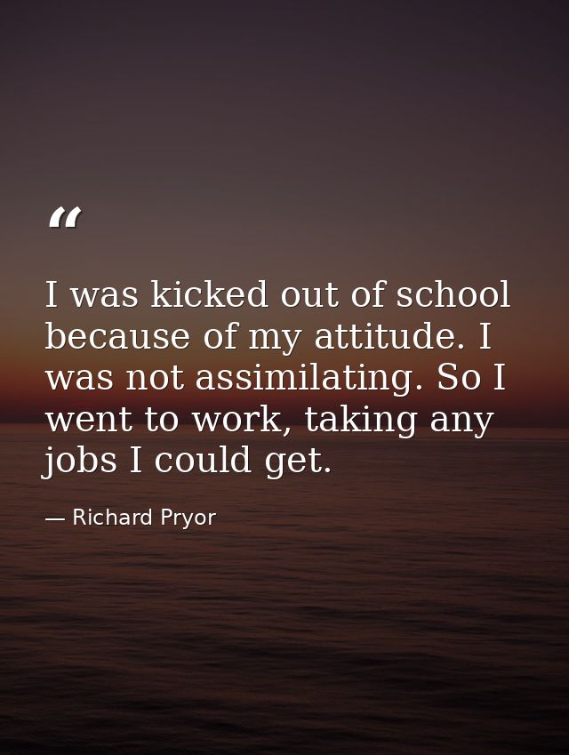I was kicked out of school because of my attitude. I was not assimilating. So I went to work, taking any jobs I could ge — Richard Pryor