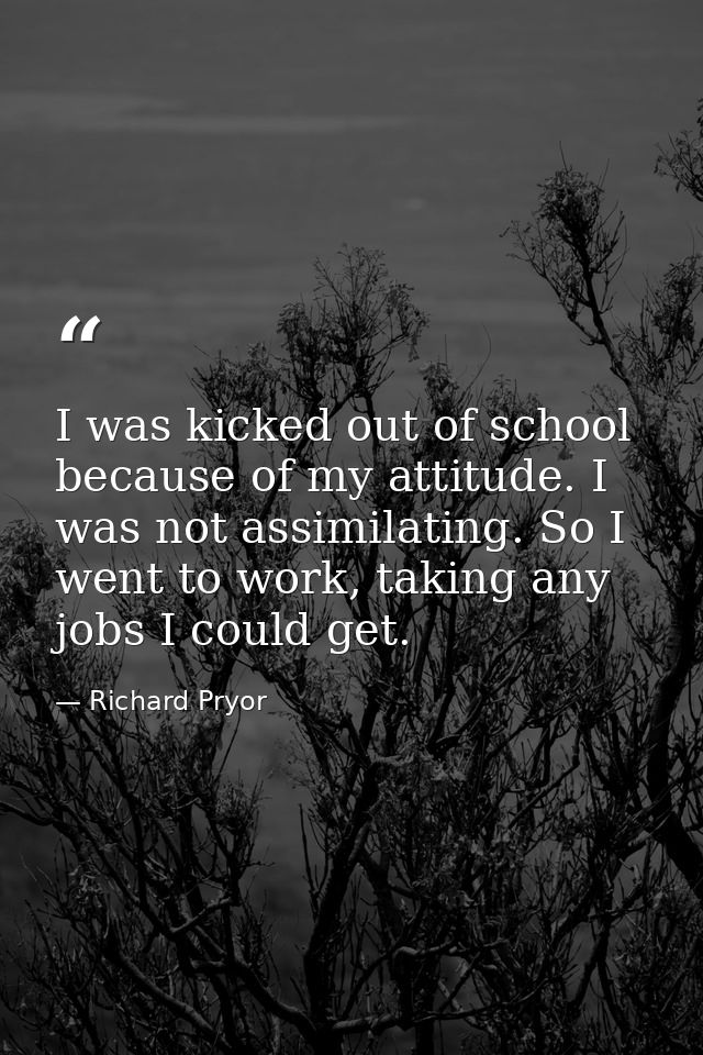 I was kicked out of school because of my attitude. I was not assimilating. So I went to work, taking any jobs I could ge — Richard Pryor