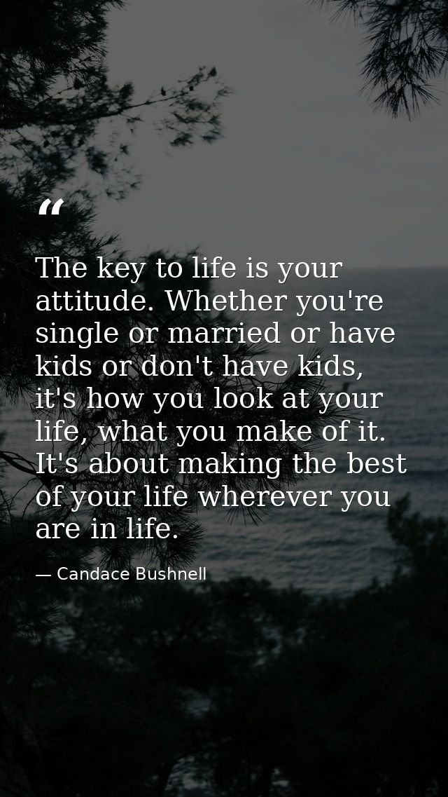The key to life is your attitude. Whether you're single or married or have kids or don't have kids, it's how you look at — Candace Bushnell
