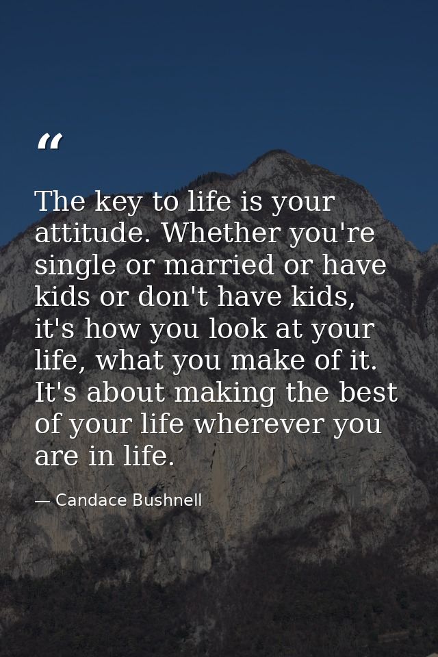 The key to life is your attitude. Whether you're single or married or have kids or don't have kids, it's how you look at — Candace Bushnell