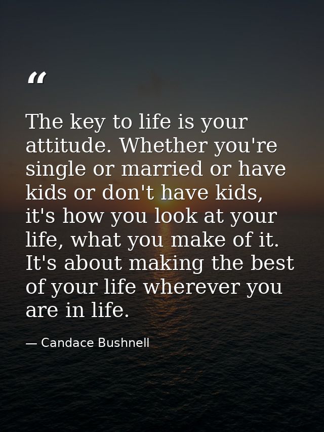 The key to life is your attitude. Whether you're single or married or have kids or don't have kids, it's how you look at — Candace Bushnell