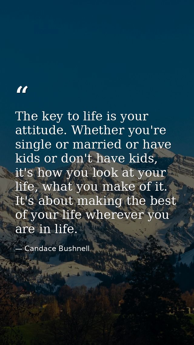 The key to life is your attitude. Whether you're single or married or have kids or don't have kids, it's how you look at — Candace Bushnell
