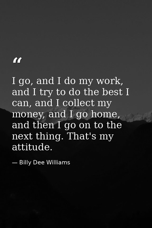 I go, and I do my work, and I try to do the best I can, and I collect my money, and I go home, and then I go on to the n — Billy Dee Williams