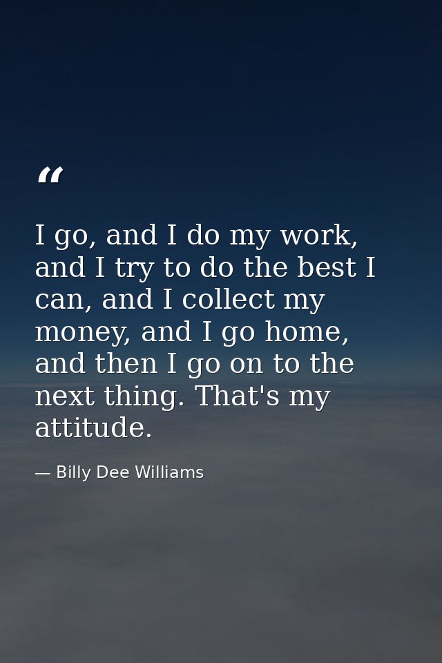I go, and I do my work, and I try to do the best I can, and I collect my money, and I go home, and then I go on to the n — Billy Dee Williams