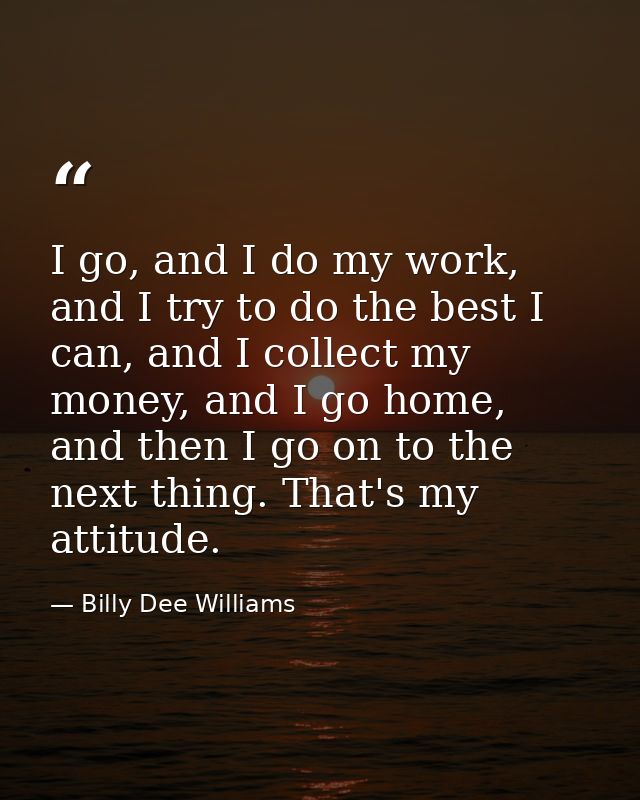 I go, and I do my work, and I try to do the best I can, and I collect my money, and I go home, and then I go on to the n — Billy Dee Williams