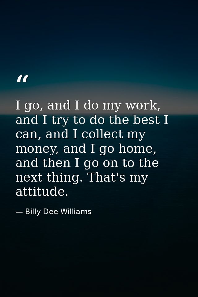 I go, and I do my work, and I try to do the best I can, and I collect my money, and I go home, and then I go on to the n — Billy Dee Williams