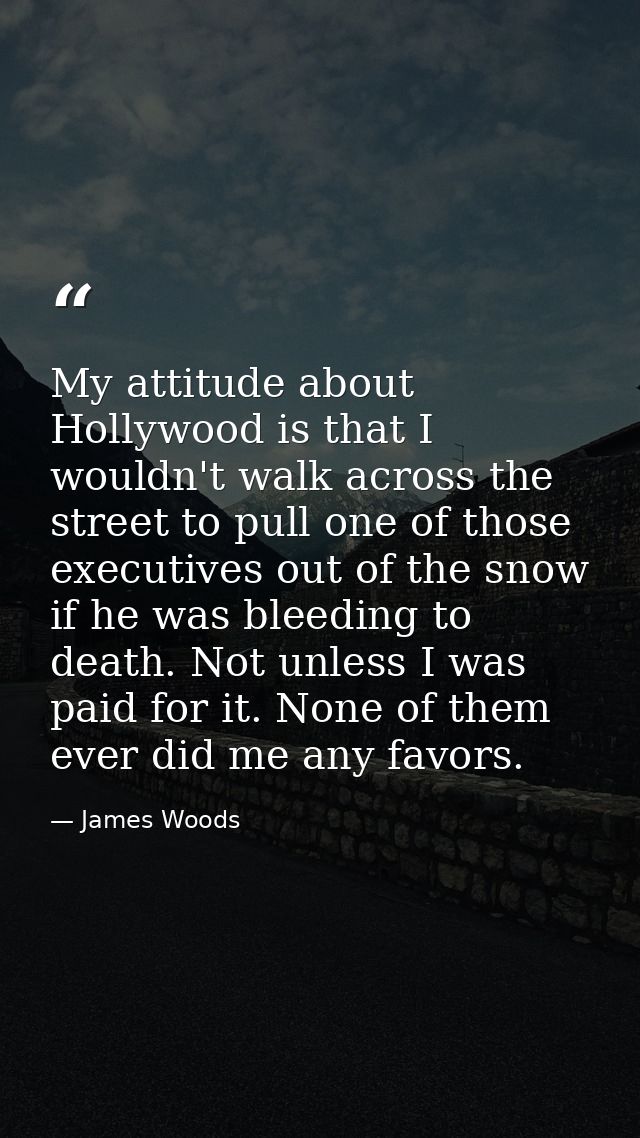 My attitude about Hollywood is that I wouldn't walk across the street to pull one of those executives out of the snow if — James Woods