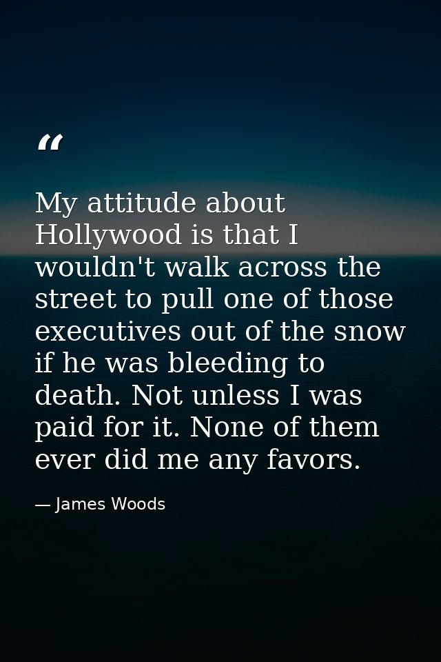 My attitude about Hollywood is that I wouldn't walk across the street to pull one of those executives out of the snow if — James Woods
