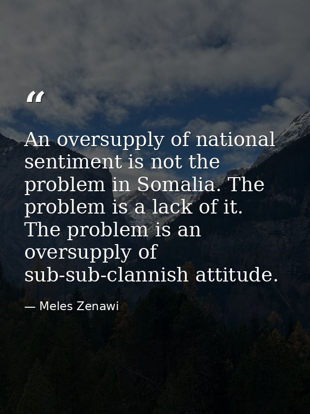 An oversupply of national sentiment is not the problem in Somalia. The problem is a lack of it. The problem is an oversu — Meles Zenawi