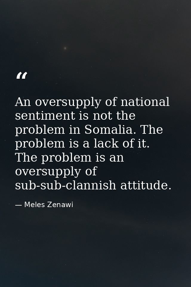 An oversupply of national sentiment is not the problem in Somalia. The problem is a lack of it. The problem is an oversu — Meles Zenawi